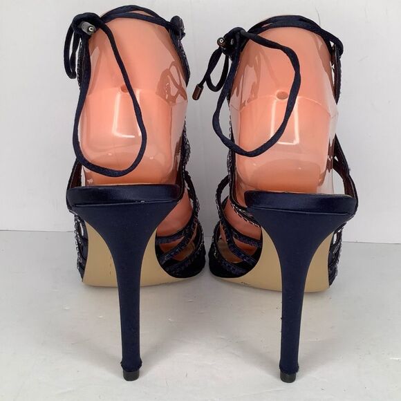 Gianni Bini Crystal Navy Blue Rhinestone Sandal Heels Women's Shoes Sz 7.5 - Picture 8 of 11